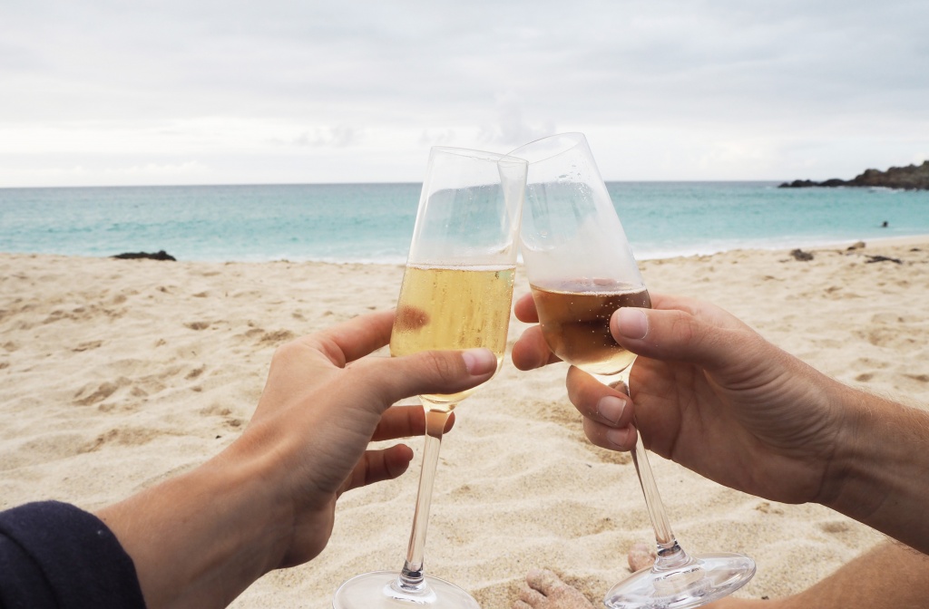 Cheers! Celebrate with a glass of champers supplied by Beachspoke's partners at Roberson Wines on Porthmeor Beach directly accessible from Beachspoke's Coxwain's Cottage